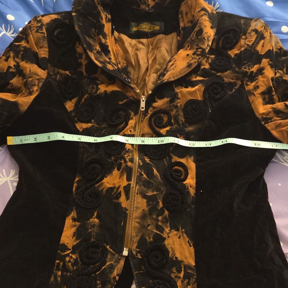Special Sky Tie-Dye Rosette Zip Women's Short Blazer Ducktail Shoulder Pads - Picture 3 of 8